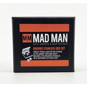 Mad Man Brushed Stainless‎ Steel Dice Set with Flip Open Case